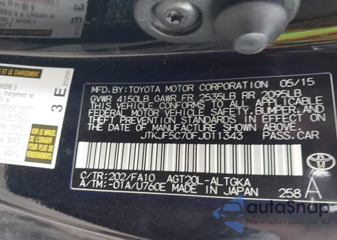 2015 Scion Tc z USA, uszkodzony, nr VIN JTKJF5C70FJ011343